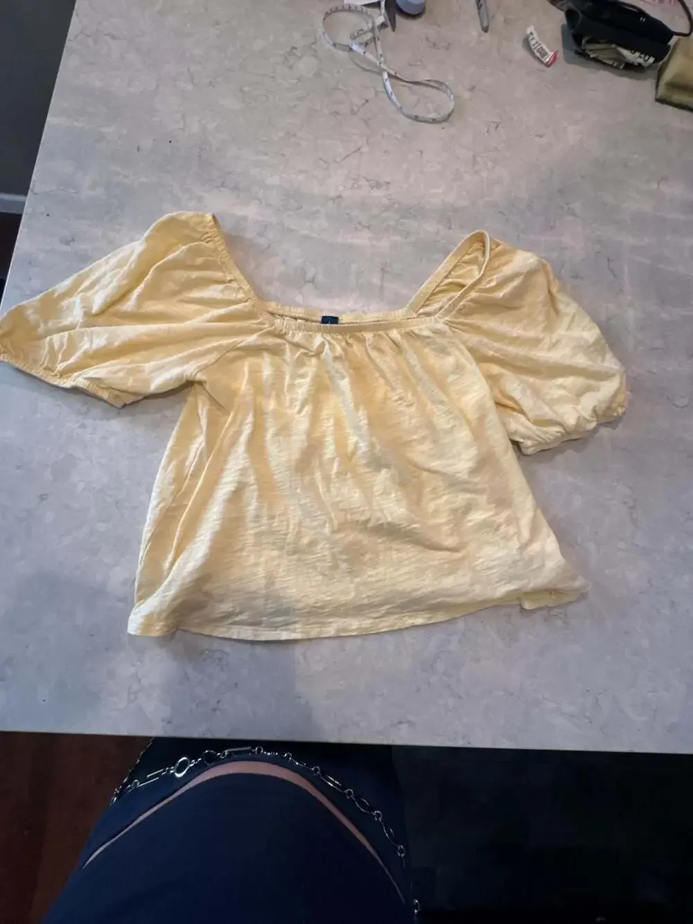 Old Navy Women's Yellow Puff Sleeve Square Neck Top